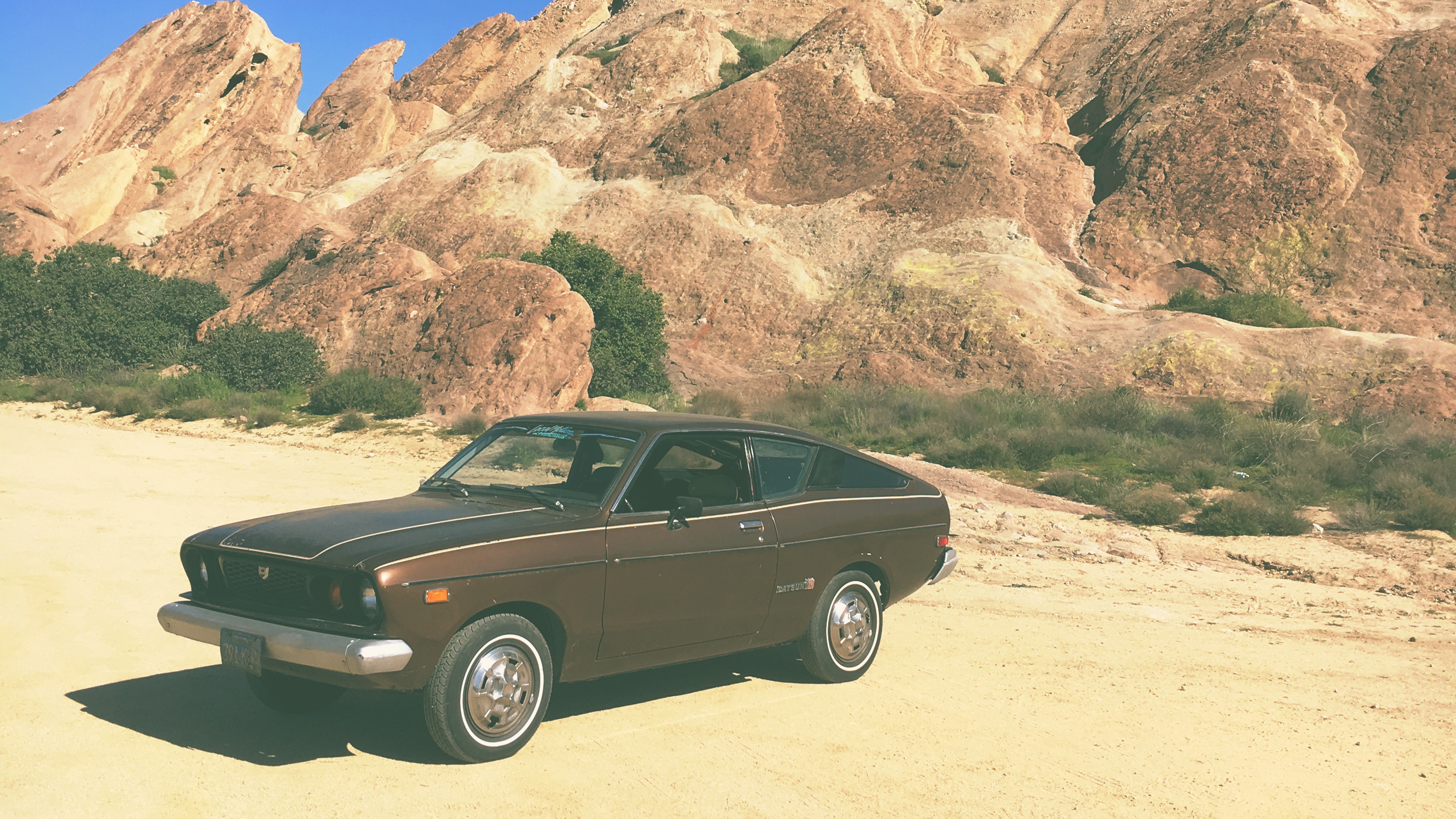 1974 Datsun B210 hatchback at Vasquez Rocks